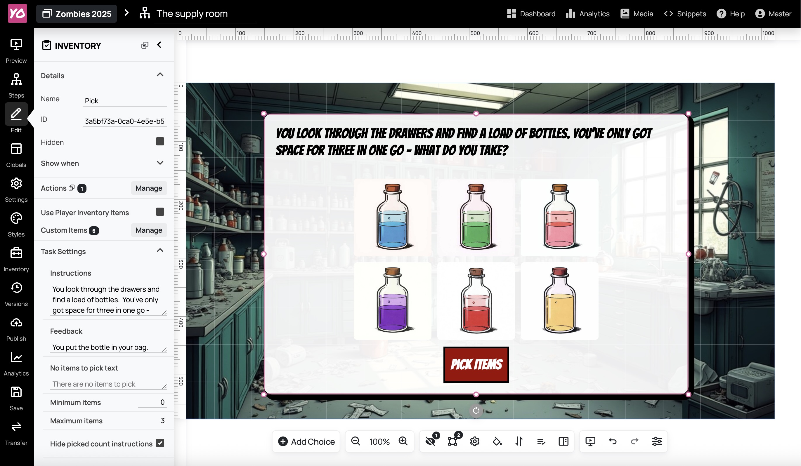 Screenshot of the steps overview in Yo Scenario