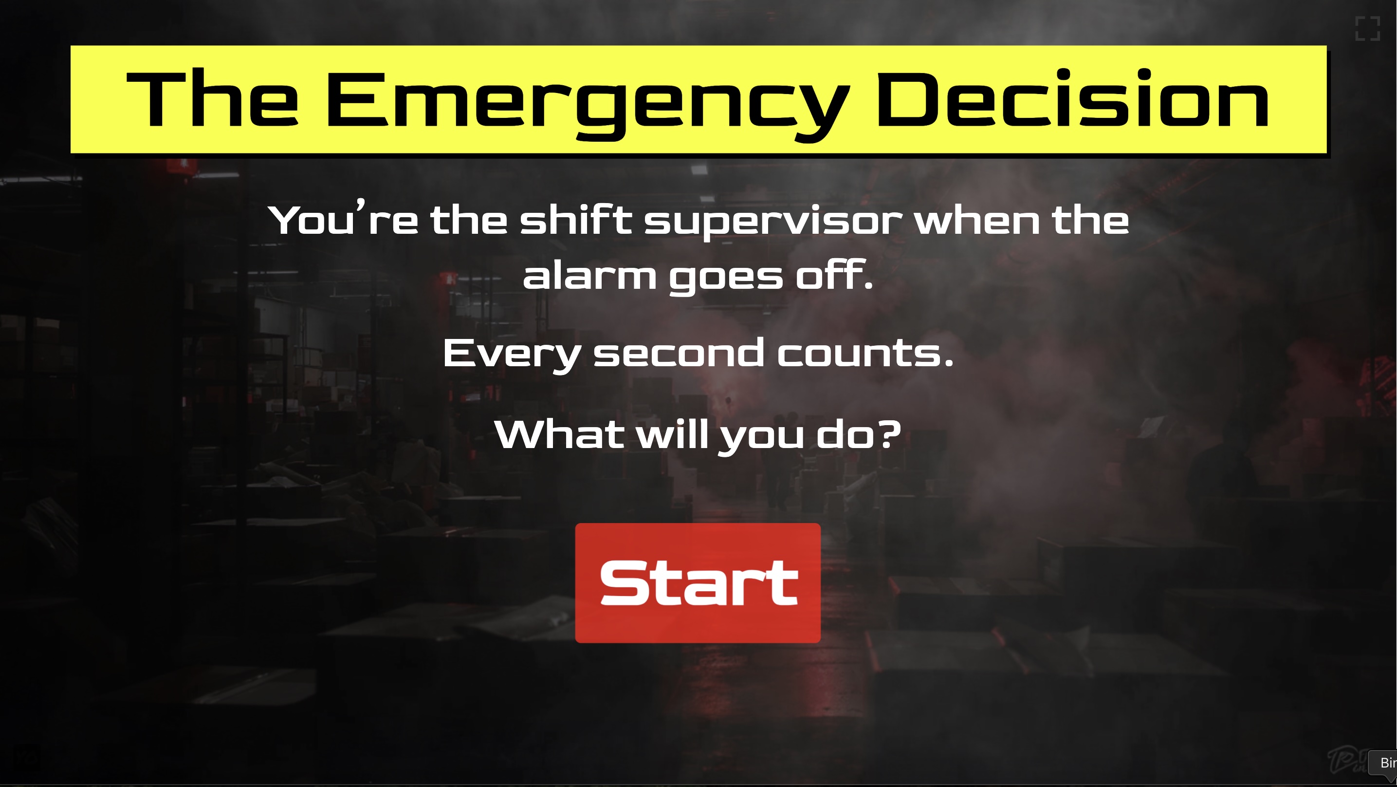 A screenshot of the Emergency Decision scenario